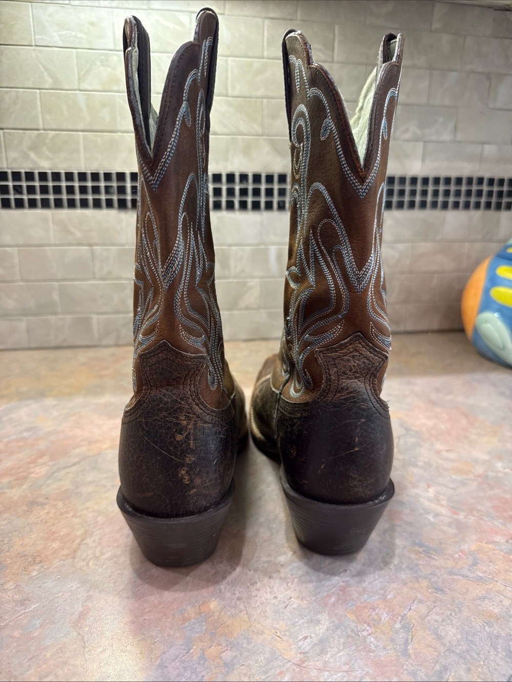 Ariat Legend Rowdy Brown Leather Square Toe Cowboy Boots 9B - Picture 3 of 11